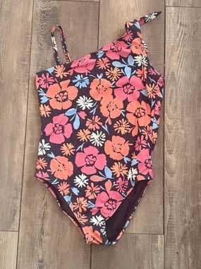 GAP Girls Floral One-Piece Swimsuit - Navy with Pink & Orange Flowers